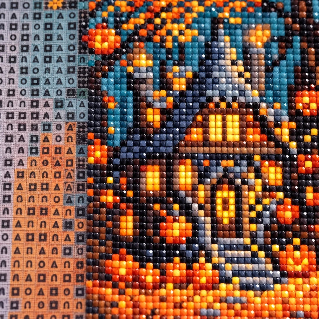 Haunted Pumpkin Cottage Diamond Painting Kit diamond and canvas detail