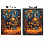 Haunted Pumpkin Cottage Diamond Painting Kit No Frame and Framed comparison