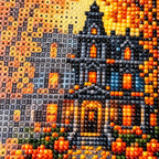 Haunted Pumpkin Mansion Diamond Painting Kit diamond and canvas detail