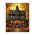 Haunted Pumpkin Mansion Diamond Painting Kit original artwork on white background