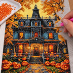 Haunted Pumpkin Mansion Diamond Painting Kit diamond placement process