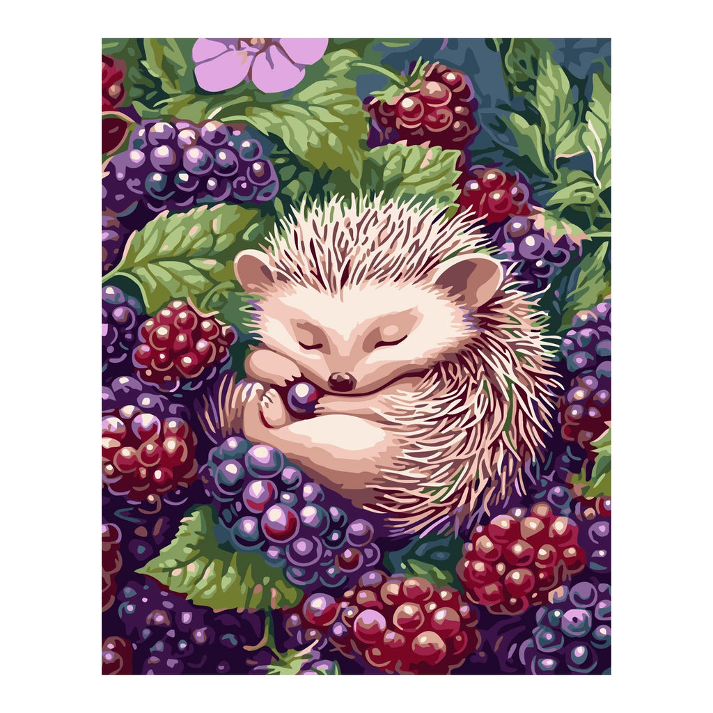 Hedgehog in a Blackberry Garden completed artwork on a clean white background
