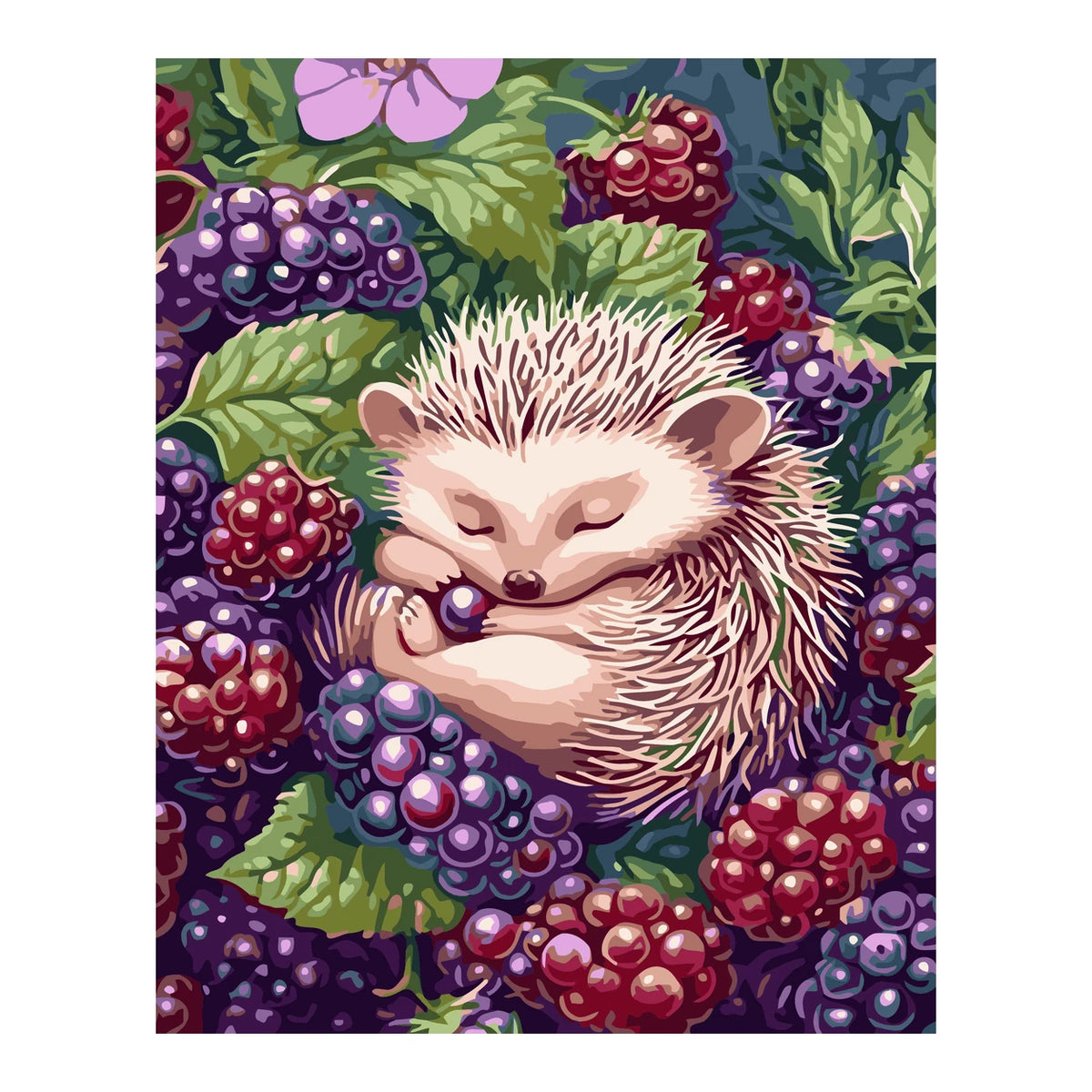 Hedgehog in a Blackberry Garden completed artwork on a clean white background