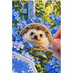 Hedgehog Blue Hydrangeas Diamond Painting Kit diamond placement process
