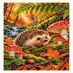 Hedgehog in an Autumn Mushroom Forest Diamond Painting Kit — Finished white-background diamond painting