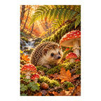 Hedgehog in an Autumn Mushroom Forest Diamond Painting Kit — Original white-background artwork