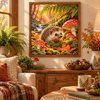 Hedgehog in an Autumn Mushroom Forest Diamond Painting Kit — Home decor scene
