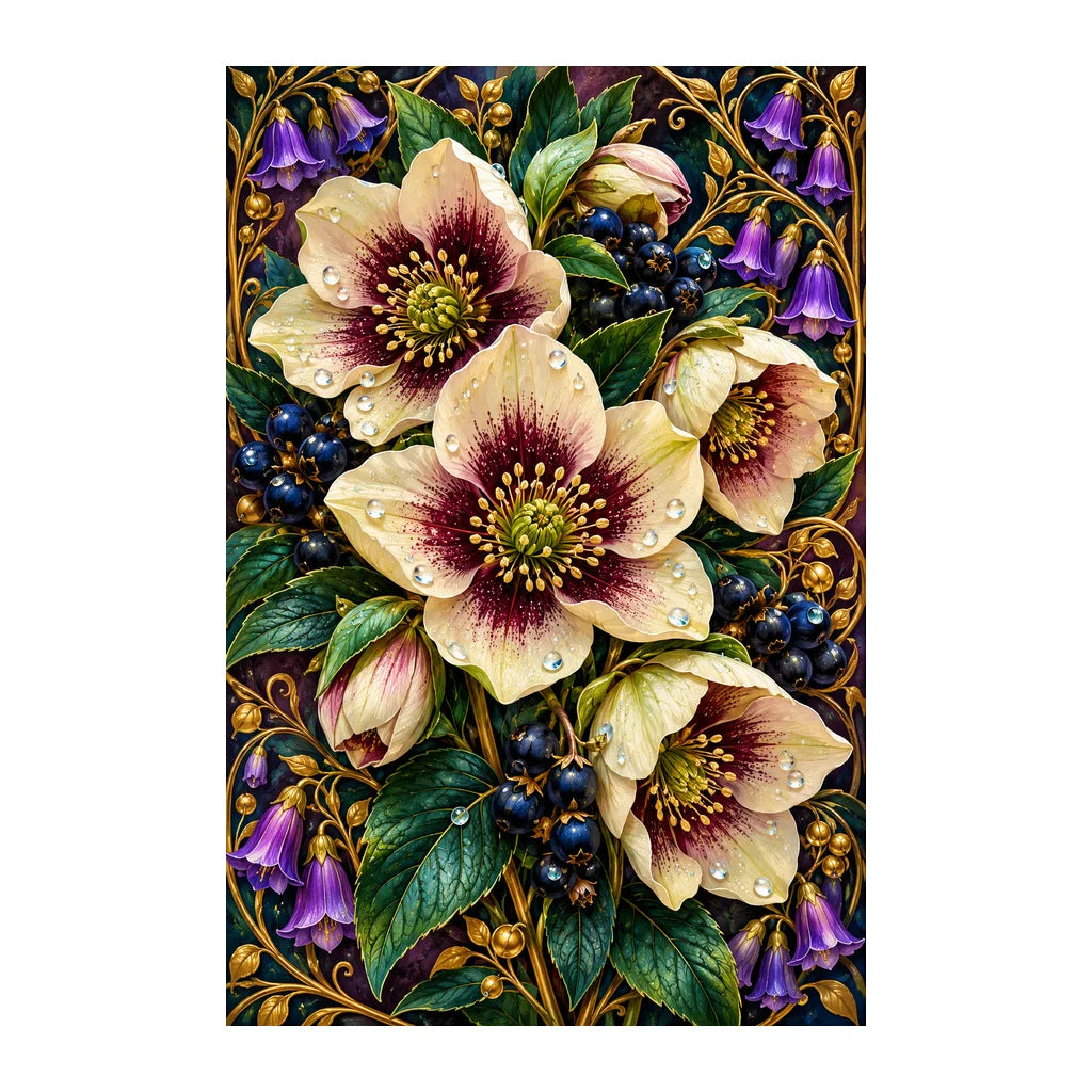 Original white-background artwork of Hellebore Berry Vine