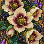 Close-up of sparkling drills on the Hellebore Berry Vine design