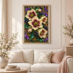 Framed Hellebore Berry Vine diamond painting displayed in a home interior