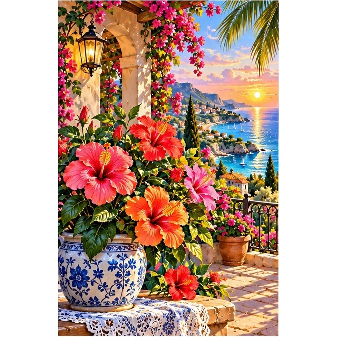 Hibiscus Tropical Veranda — original artwork on a clean white background