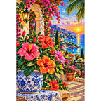 Hibiscus Tropical Veranda — finished diamond painting on a white background