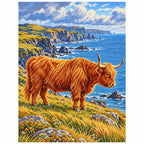 Finished white-background diamond painting of Highland Cow Coastal Profile