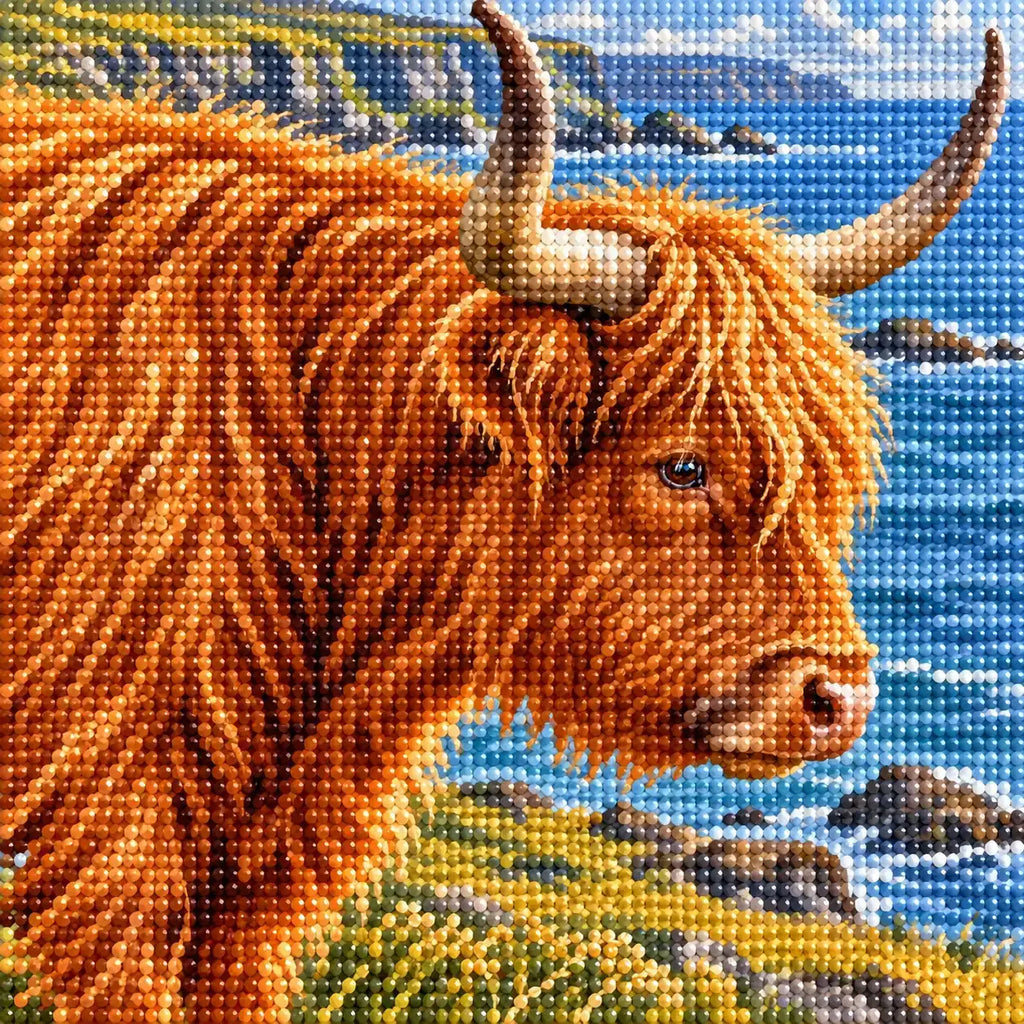 Close-up of sparkling drills on the Highland Cow Coastal Profile design