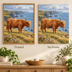 Framed and no-frame options for the Highland Cow Coastal Profile diamond painting