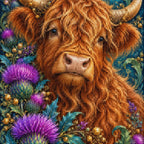 Close-up of sparkling drills on the Highland Cow Thistle Crown design