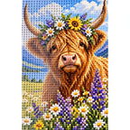 Highland Cow Wildflowers Diamond Painting Kit diamond and canvas detail