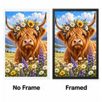 Highland Cow Wildflowers Diamond Painting Kit No Frame and Framed comparison