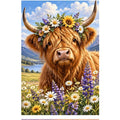 Highland Cow Wildflowers original artwork on white background