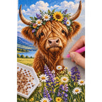 Highland Cow Wildflowers Diamond Painting Kit diamond placement process