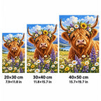 Highland Cow Wildflowers Diamond Painting Kit size guide