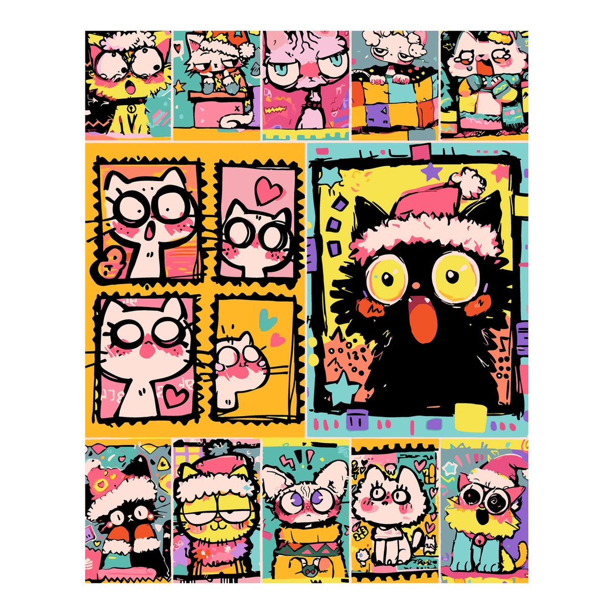 Original artwork for Holiday Cat Parade Diamond Painting Kit