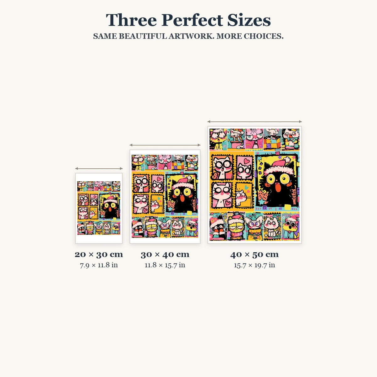 Size guide for Holiday Cat Parade Diamond Painting Kit