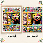 Framed and no-frame comparison for Holiday Cat Parade Diamond Painting Kit