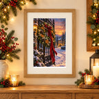 Framed home display of the holiday wreath on an iron gate diamond painting