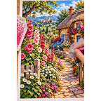 Hollyhock Path Thatched Cottage — diamond painting process with applicator pen