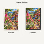 Hollyhock Path Thatched Cottage — No Frame and Framed style comparison