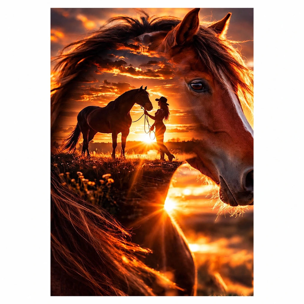Original artwork for Horse and Rider at Sunset Diamond Painting Kit