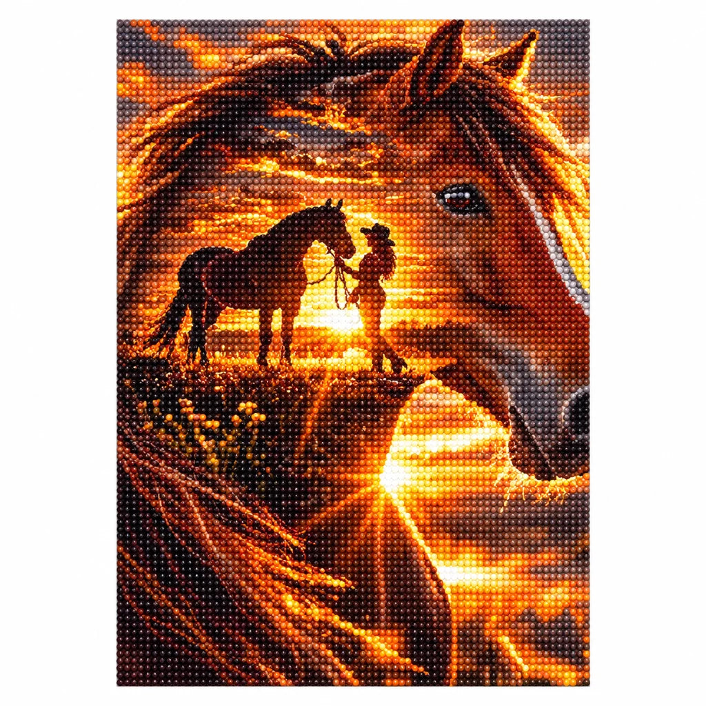 Finished diamond painting for Horse and Rider at Sunset Diamond Painting Kit