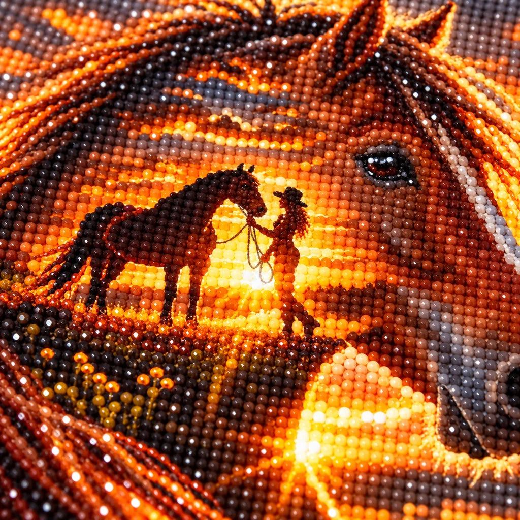 Diamond drill detail for Horse and Rider at Sunset Diamond Painting Kit