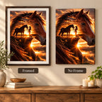 Framed and no-frame comparison for Horse and Rider at Sunset Diamond Painting Kit