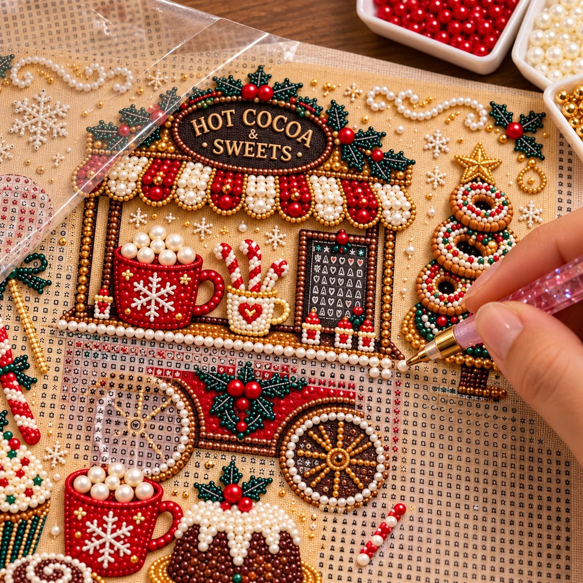 Hot Cocoa & Sweets Pearl Diamond Painting Kit process image