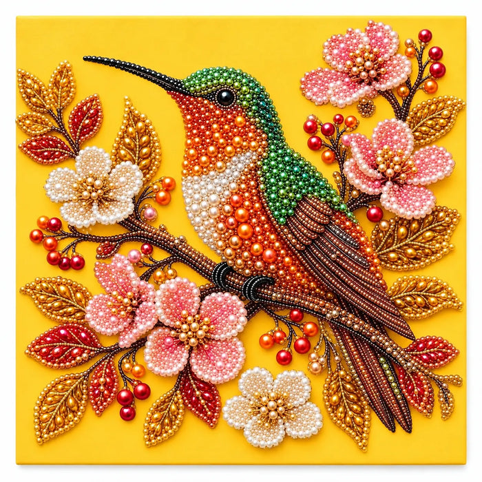 Hummingbird among cherry blossoms pearl painting kit — hero image