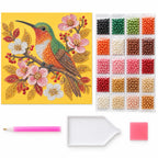 Hummingbird among cherry blossoms pearl painting kit — kit image