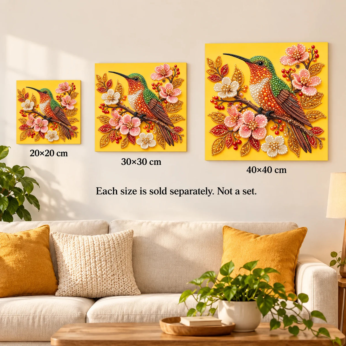Hummingbird among cherry blossoms pearl painting kit — size image