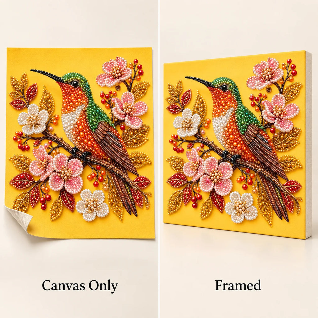 Hummingbird among cherry blossoms pearl painting kit — style image