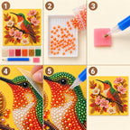 Hummingbird among cherry blossoms pearl painting kit — tutorial image
