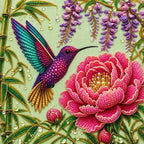 Hummingbird Peony Wisteria Pearl Diamond Painting Kit – detail image