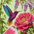 Hummingbird Peony Wisteria Pearl Diamond Painting Kit – process image