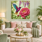 Hummingbird Peony Wisteria Pearl Diamond Painting Kit – room image