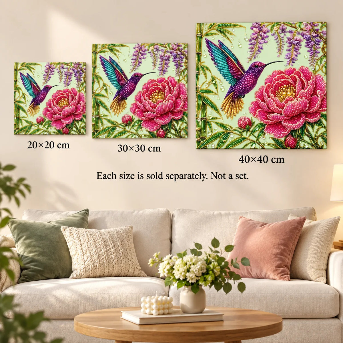 Hummingbird Peony Wisteria Pearl Diamond Painting Kit – size image