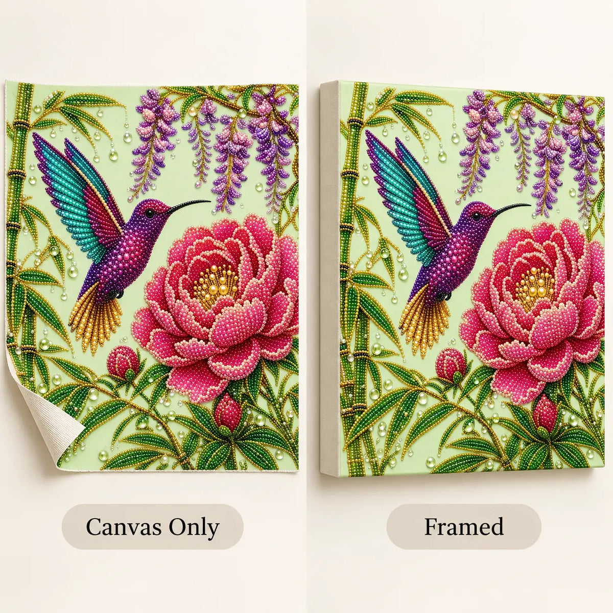 Hummingbird Peony Wisteria Pearl Diamond Painting Kit – style image