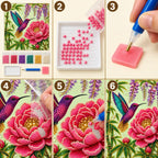 Hummingbird Peony Wisteria Pearl Diamond Painting Kit – tutorial image