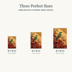 Portrait size guide for the hummingbird design: 20 × 30, 30 × 40, and 40 × 50 cm