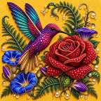 Hummingbird Red Rose Pearl Diamond Painting Kit – detail image