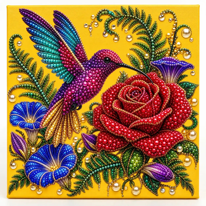 Hummingbird Red Rose Pearl Diamond Painting Kit – hero image